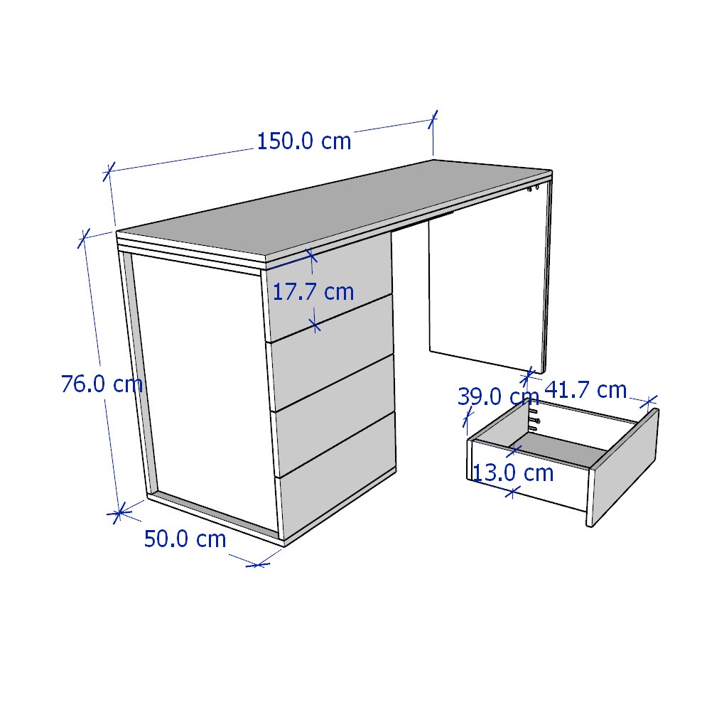 GRANDOLA, Bàn làm việc học tập 1 bên tủ DEK_010, 150x50x76cm