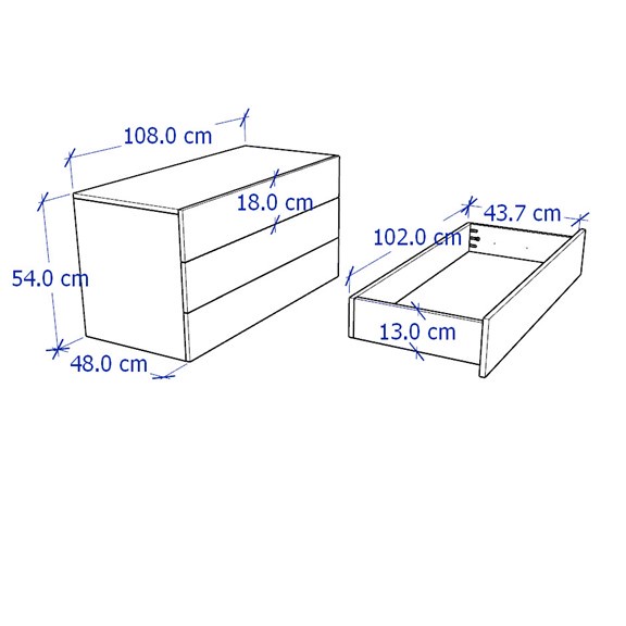 NOVA, Tủ đựng đồ lưu trữ 3 ngăn kéo size lớn DRA_077, 108x48x54cm