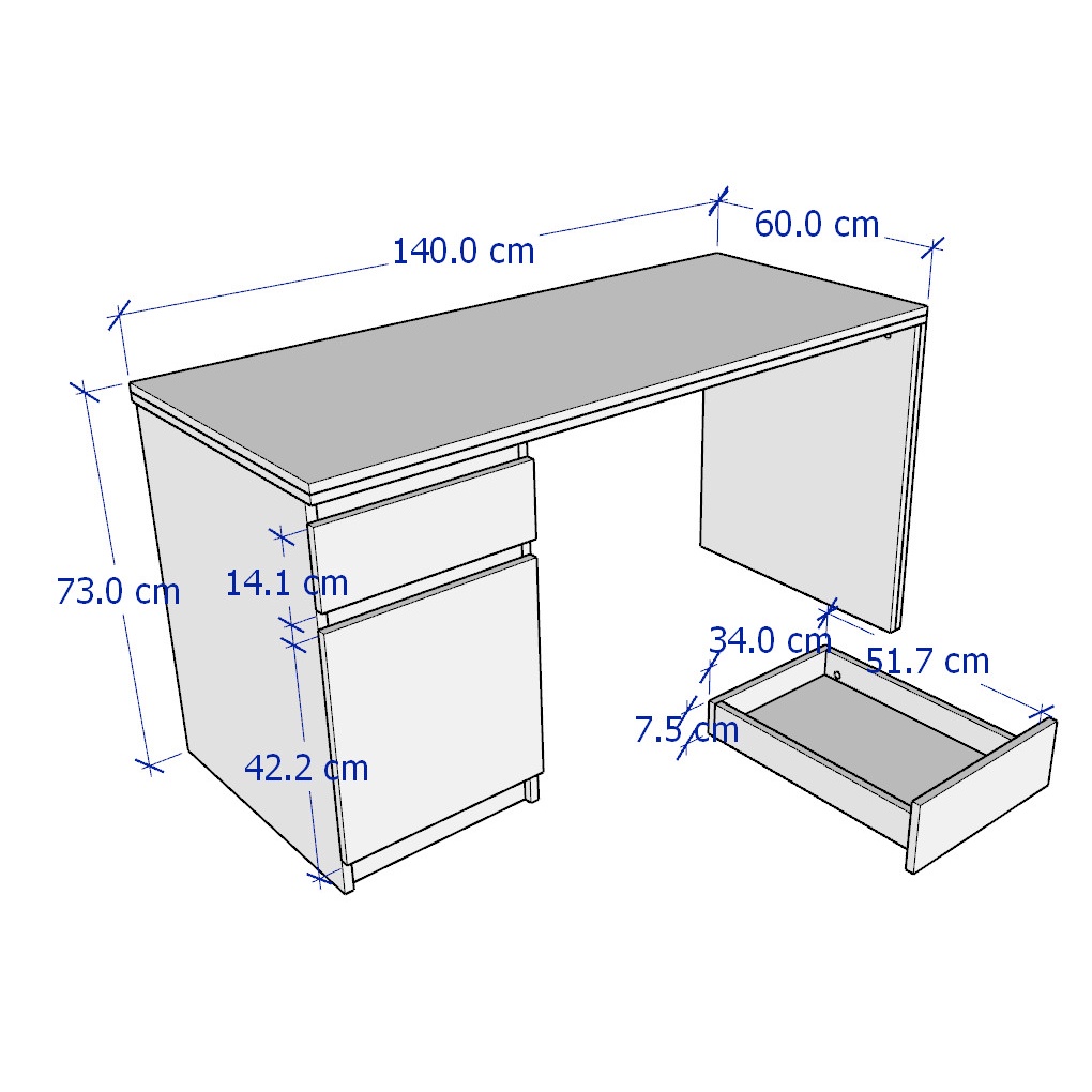 MOLTENI, Bàn làm việc 1 hộc tủ DEK_002, 140x60x73cm