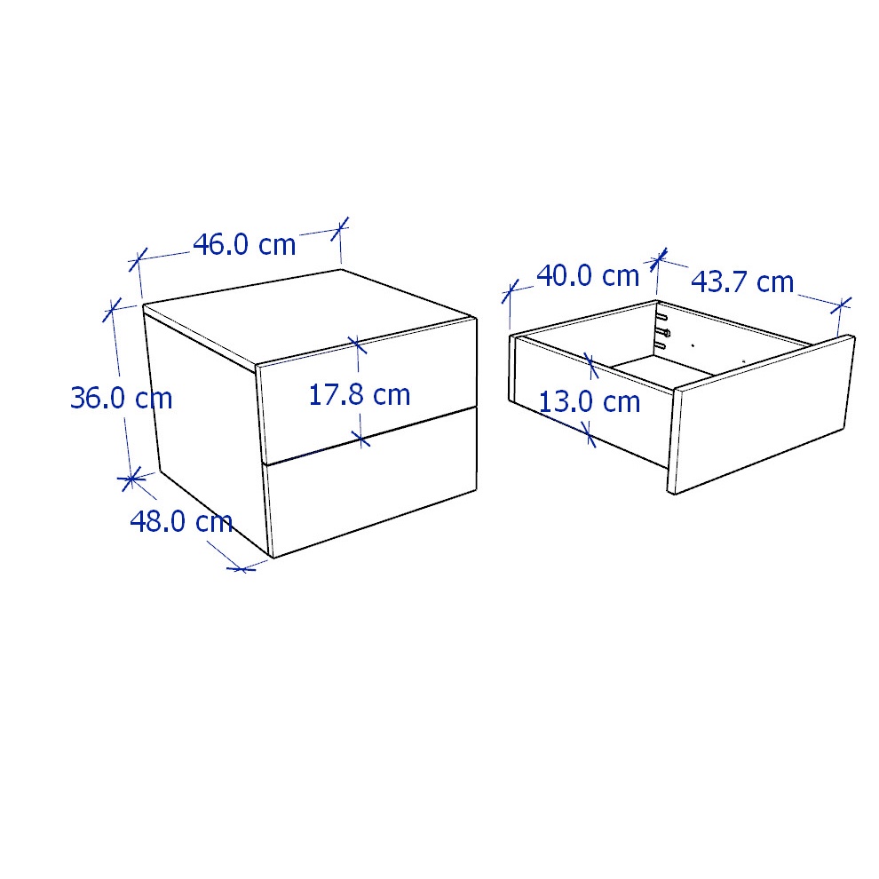 NOVA, Táp đầu giường 2 ngăn kéo cở nhỏ DRA_031, 46x48x36cm