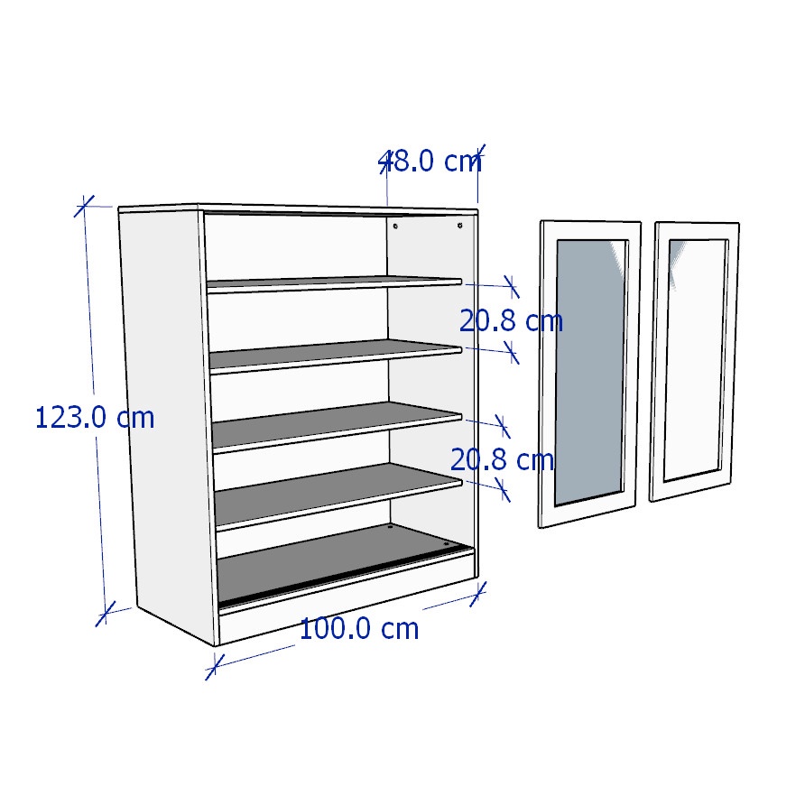 BRUNO, Tủ trưng bày đồ dùng cửa kính CAB_001, 100x48x123cm