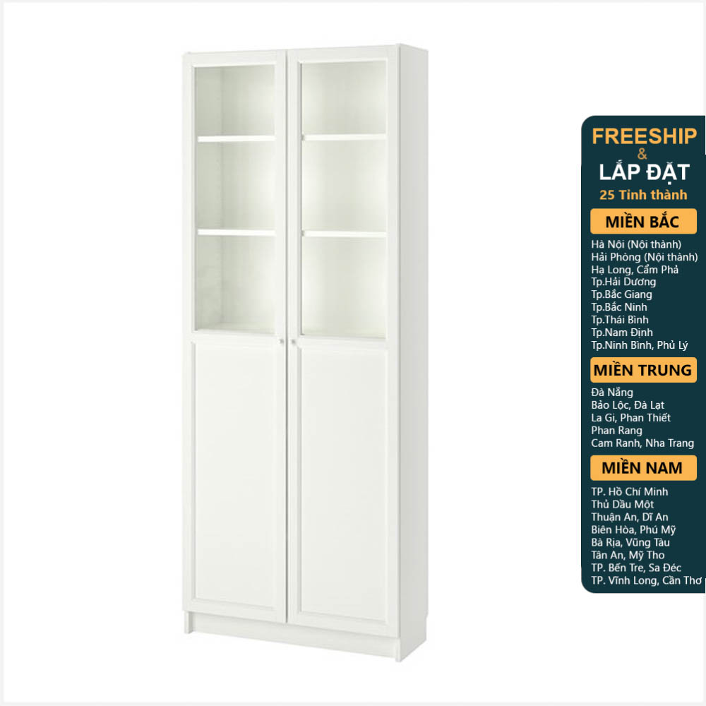 JELLY, Kệ sách 6 tầng cửa cổ điển kèm kính SHE_056, 80x30x202cm