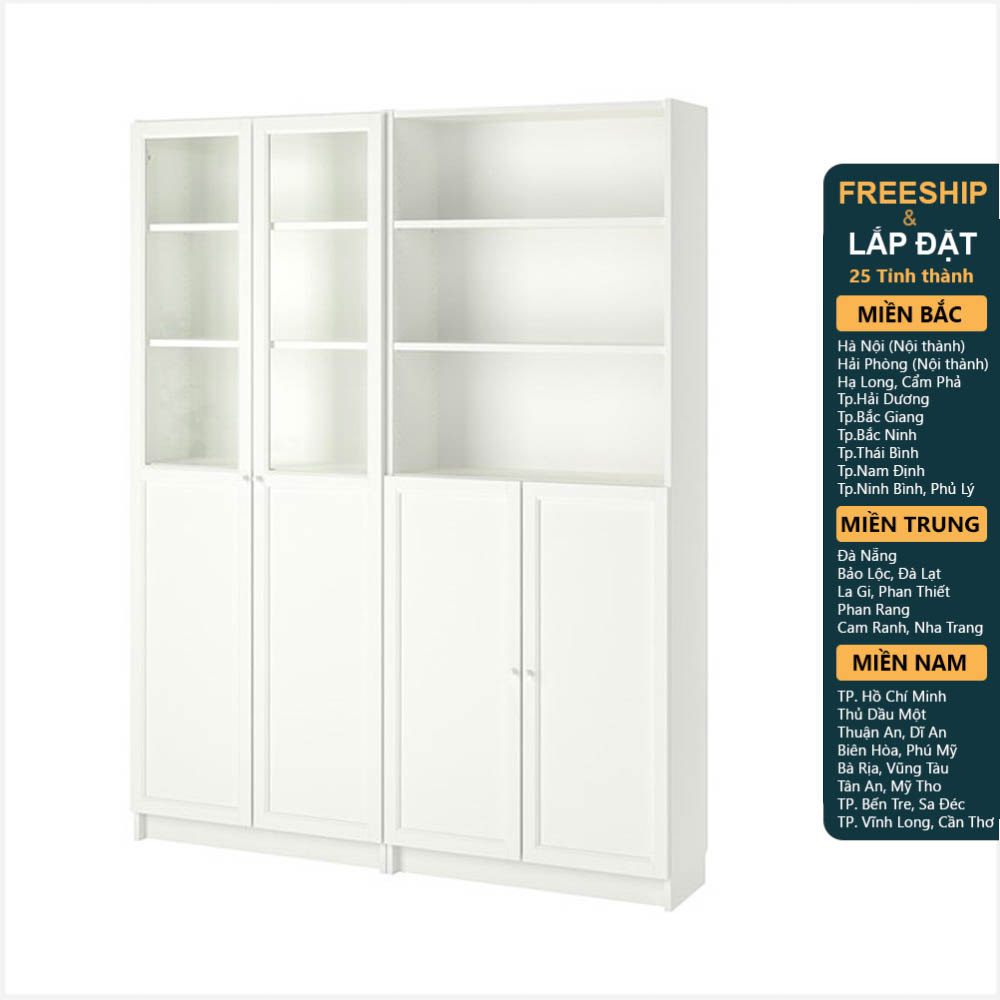 JELLY, Kệ sách 6 tầng 2 gian cửa cổ điển kèm kính SHE_057, 160x30x202cm