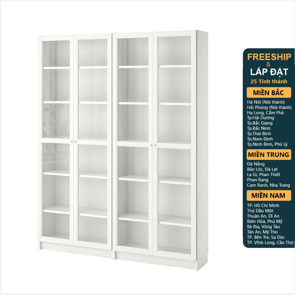 JELLY, COMBO bộ 2 kệ sách 6 tầng cửa kính SHE_059, 160x30x202cm