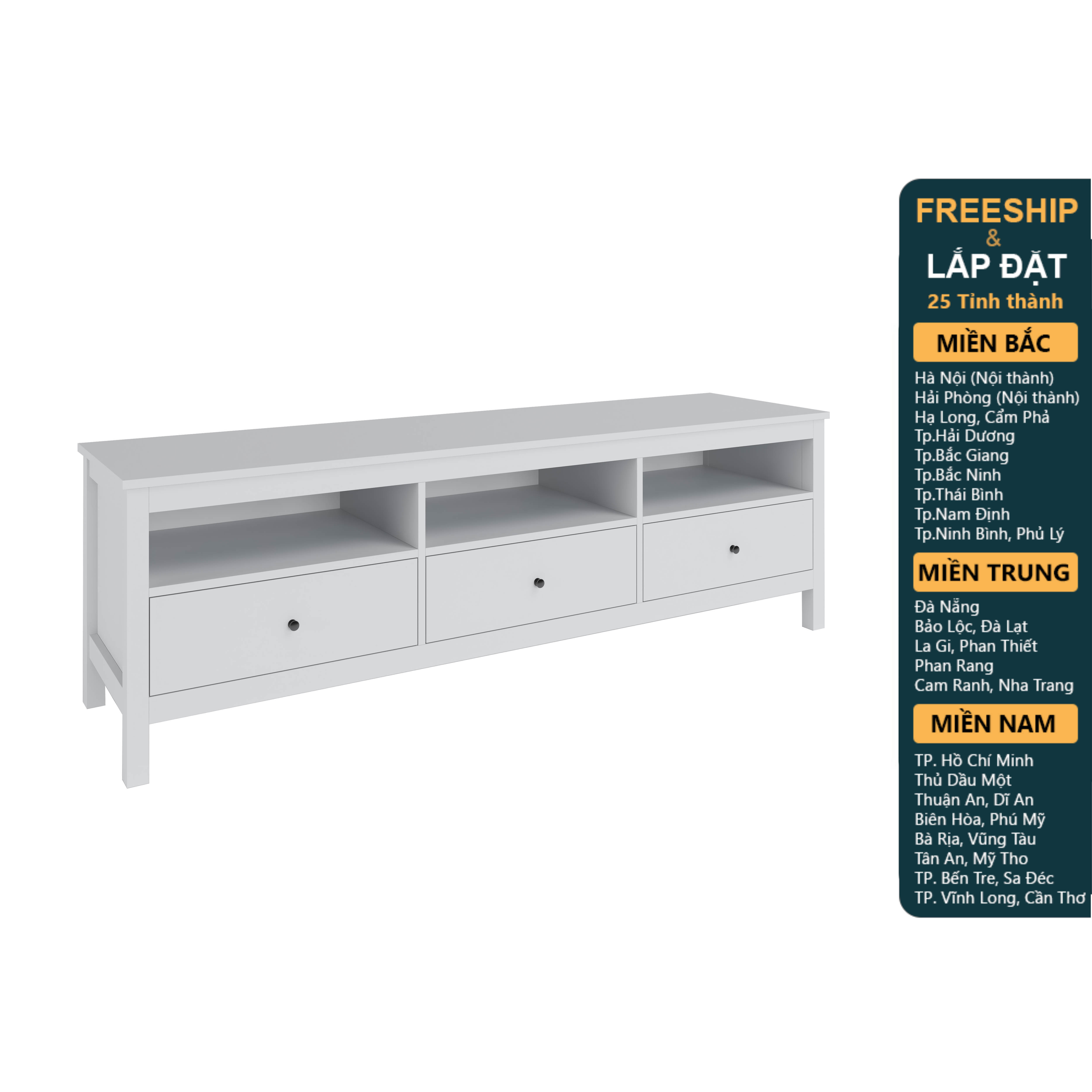 LUMET, Kệ TV 3 ngăn tủ kéo TVD_016, 182x46x57cm