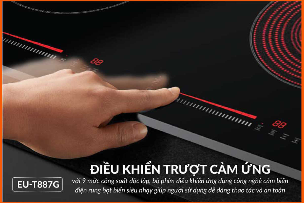 Bảng điều khiển cảm ứng slider hiện đại trên bếp EU-TE887G