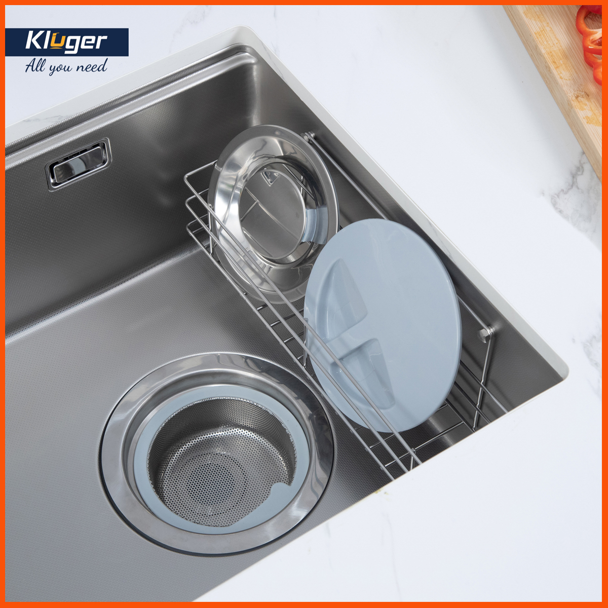Bát rác kích thước lớn 185mm, 3 lớp lọc chống tắc của chậu Kluger KY7545FS