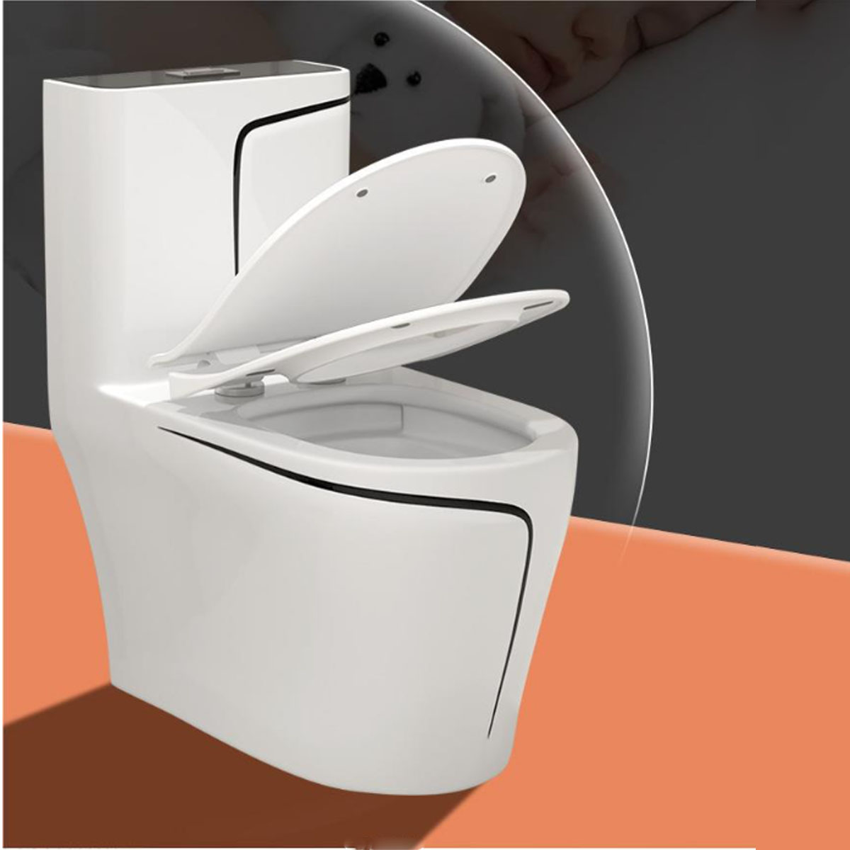Nắp rơi êm trên bệ xí liền khối R6090W giúp giảm tiếng ồn khi sử dụng, tạo sự thoải mái