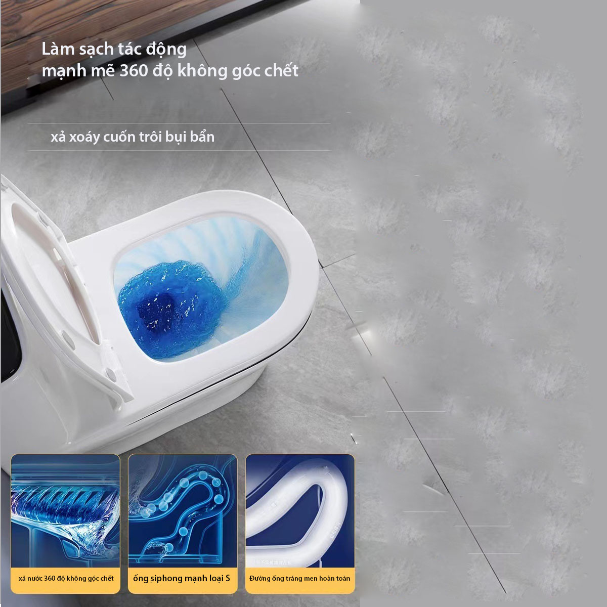 Hệ thống xả xoáy Siphonic Flushing trên bệ xí R6090W giúp xả sạch mạnh mẽ, không gây tiếng ồn