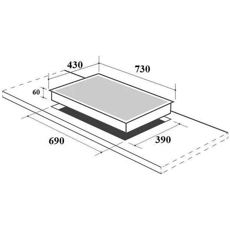 Kích thước mặt kính và khoét đá bếp Canzy CZ-52IG