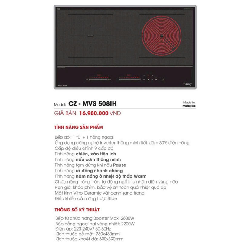 Bếp Canzy CZ-MVS508IH ứng dụng công nghệ Inverter tiết kiệm điện