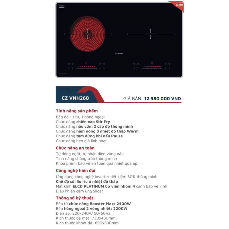 Bảng điều khiển cảm ứng trượt Slide của bếp Canzy CZ-VNH268