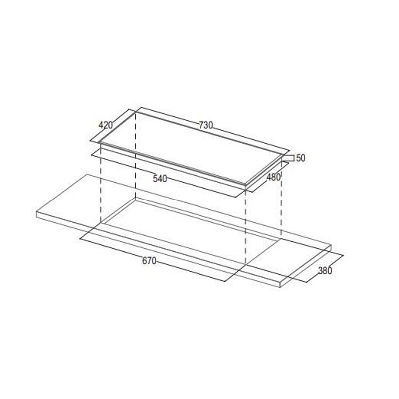 Kích thước lắp đặt bếp từ Bauer BE 820GTS