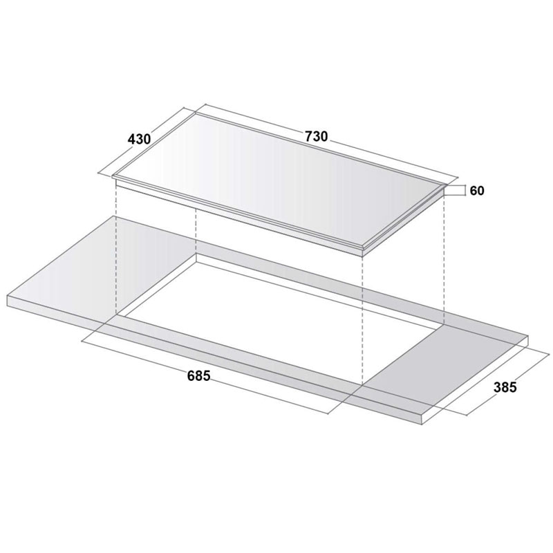 Kích thước mặt kính và khoét đá của bếp từ Canzy CZ-PUJ588 Plus