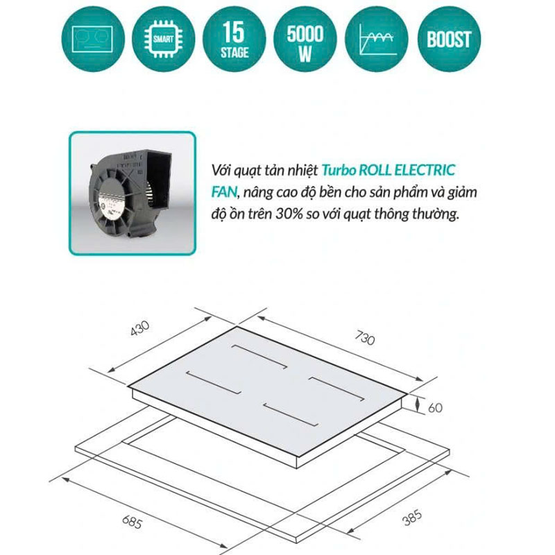 Kích thước và thông số kỹ thuật chi tiết của bếp từ GrandX GX IH675SE chính hãng