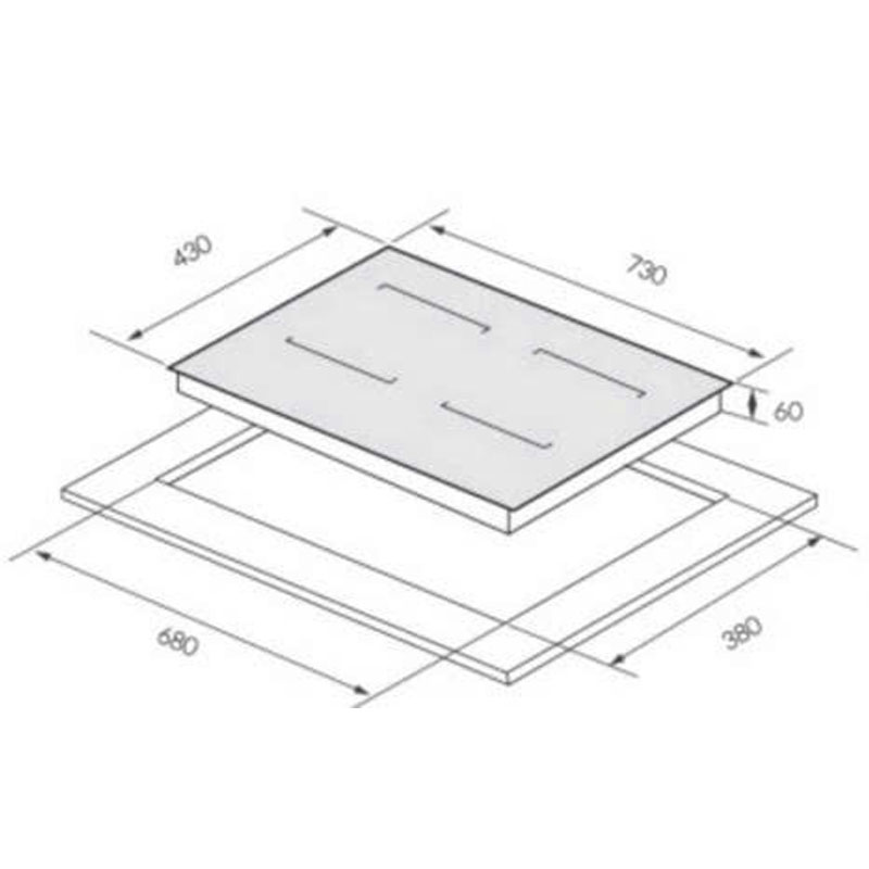 Kích thước lắp đặt bếp từ GrandX GX IP869Pro 680x380mm
