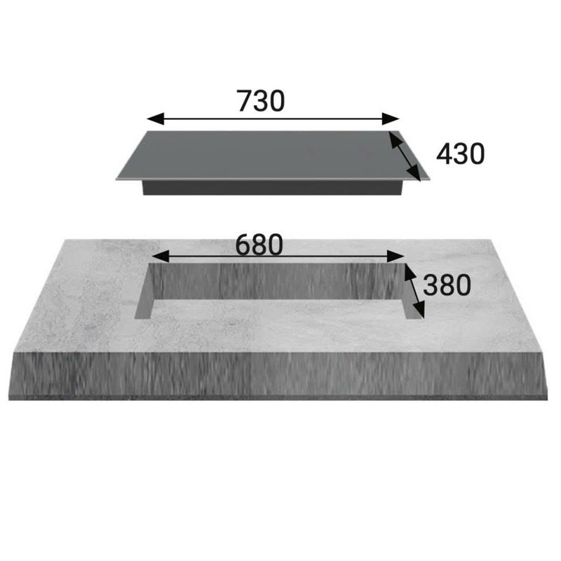 Kích thước lắp đặt bếp từ Kaff KF-FL69II Plus 730x430mm và khoét đá 680x380mm