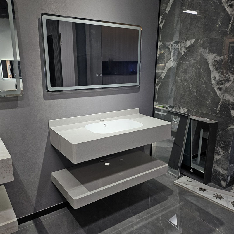 Bộ bàn đá lavabo 2 tầng chất liệu đá nhân tạo chống trầy xước kèm chậu sứ tràn viền