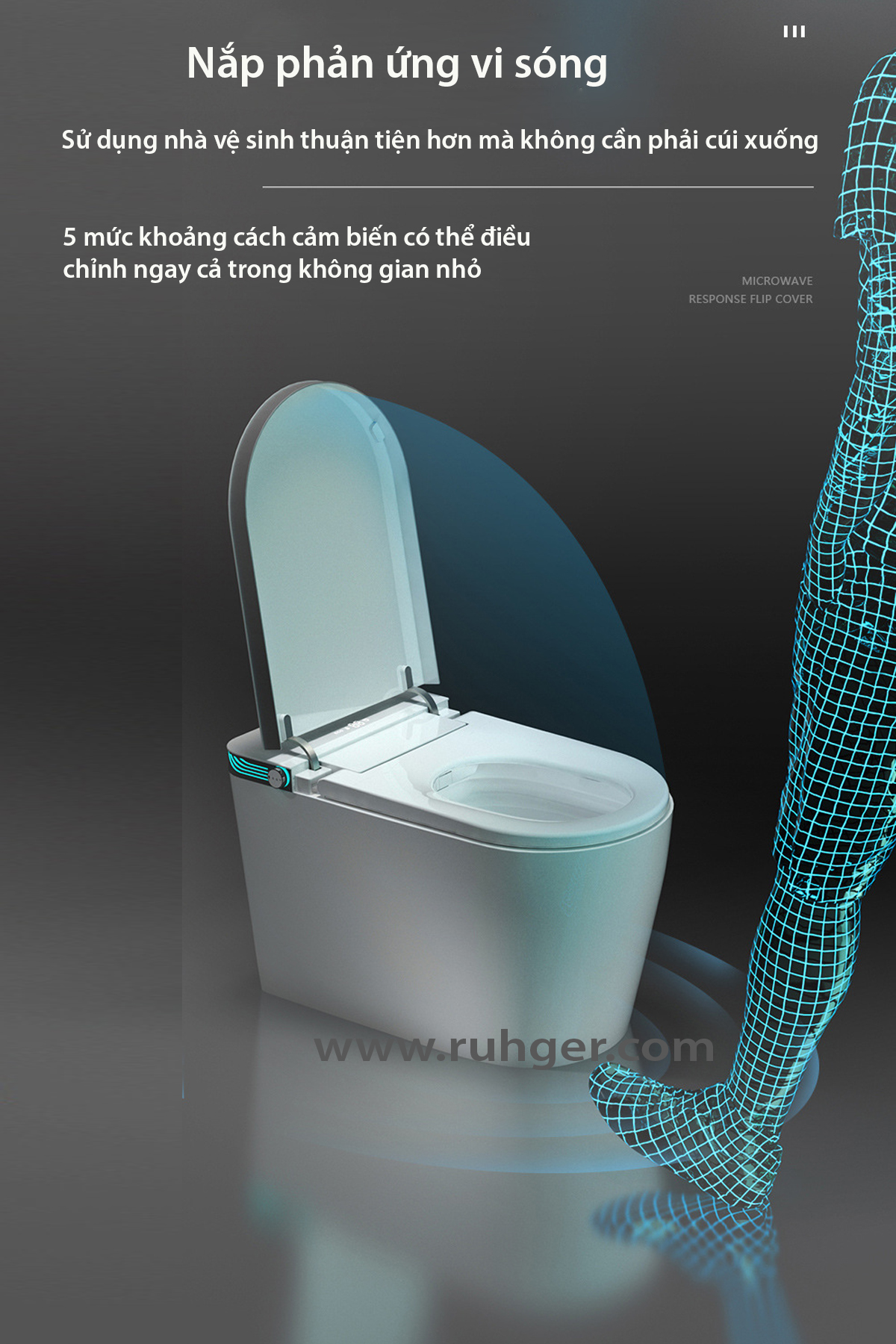 Bồn cầu thông minh CR6940 với cảm ứng chân mở nắp tự động, tiện lợi và hạn chế tiếp xúc tay