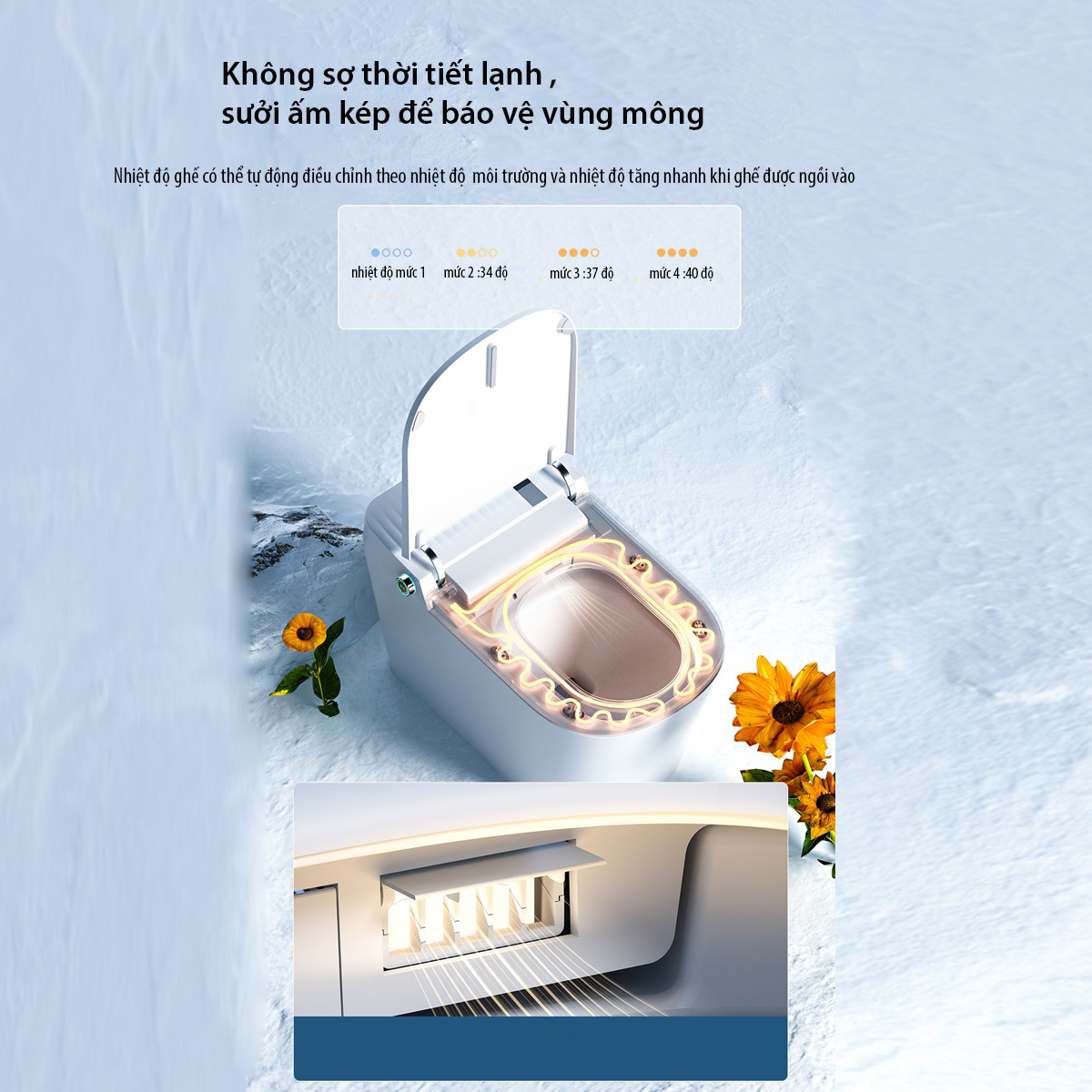 Bồn cầu thông minh CR6946 – tự rửa, làm ấm, khử mùi, công nghệ Nhật Bản