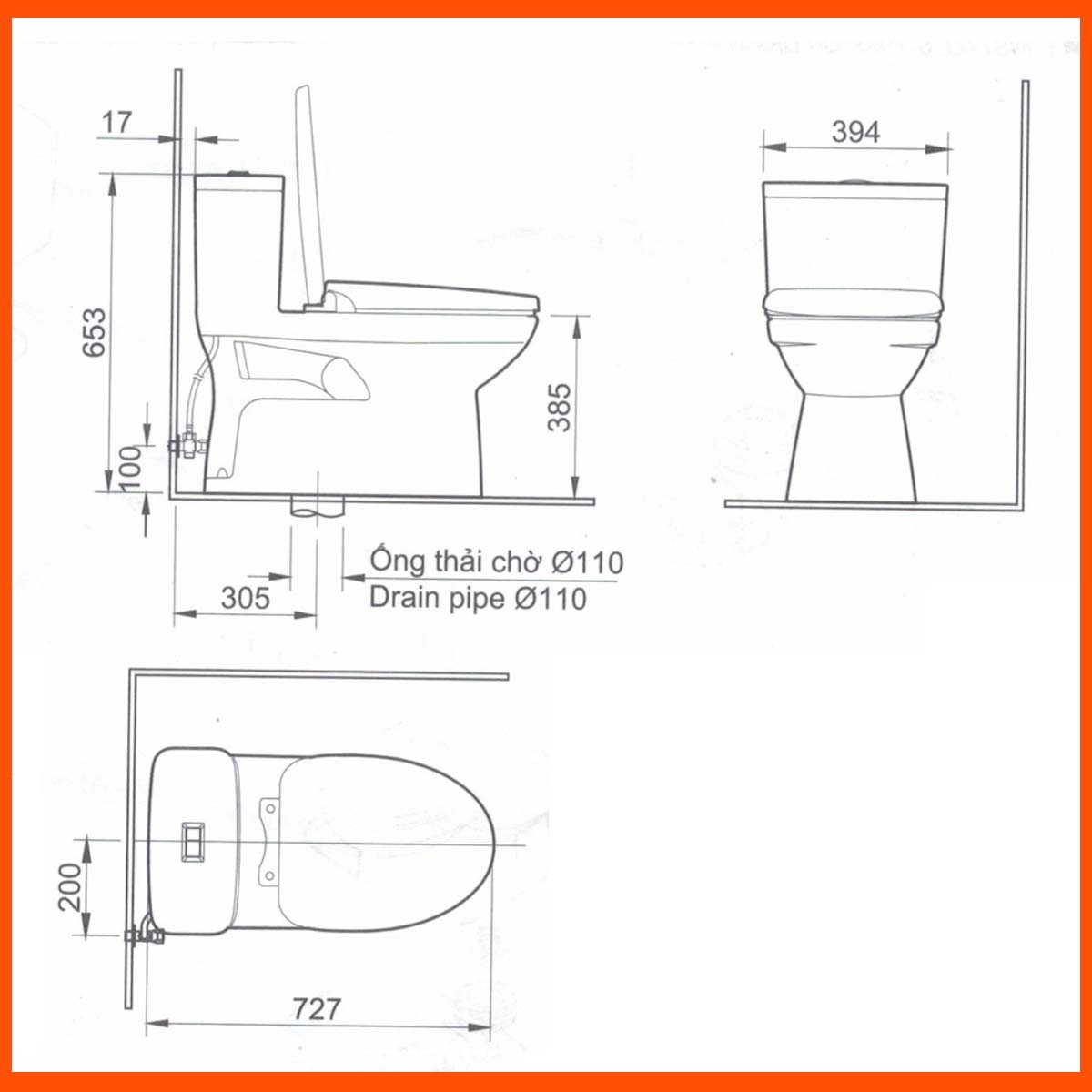 Bản vẽ Chi tiết bồn cầu Inax AC-959VAN-2