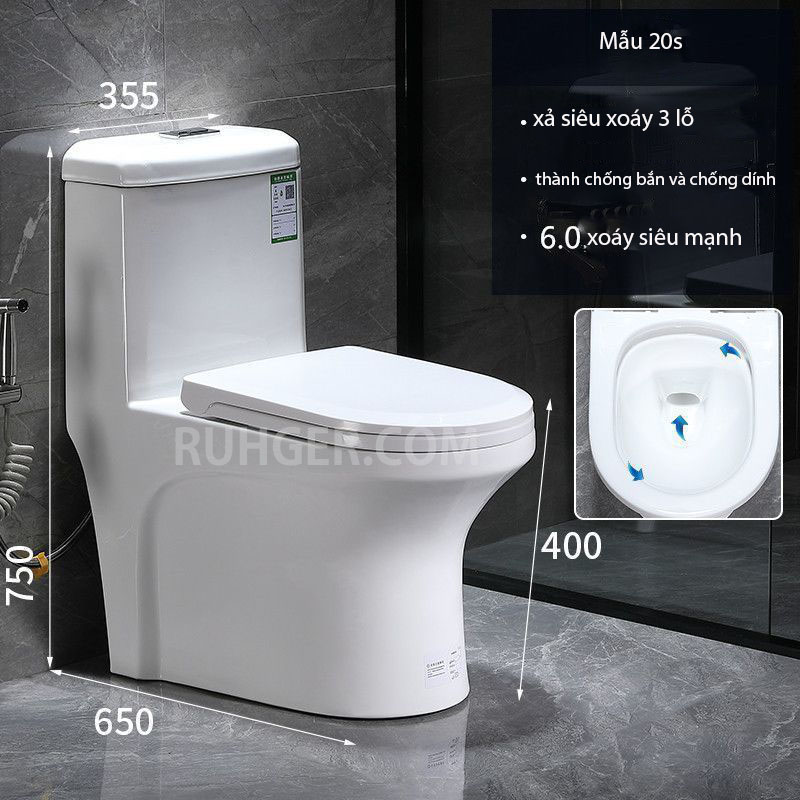Bồn cầu liền khối RG020S công nghệ men tuyết Nano kháng khuẩn