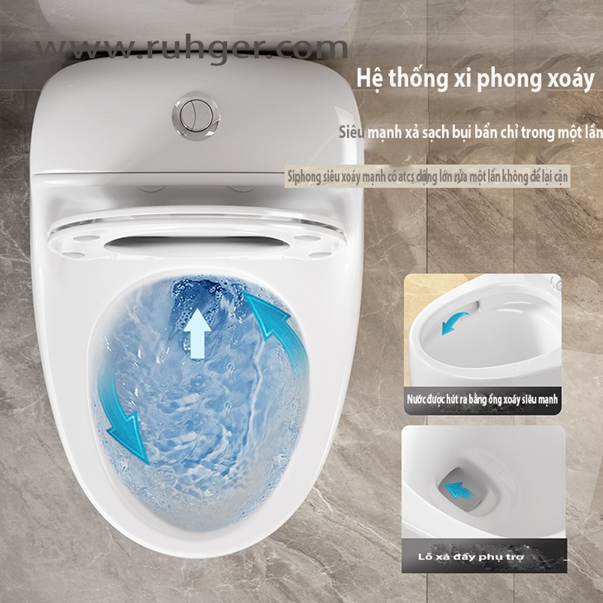 Bồn cầu CR6666 với công nghệ xả xoáy 360 độ, cuốn trôi mọi vết bẩn chỉ trong một lần xả