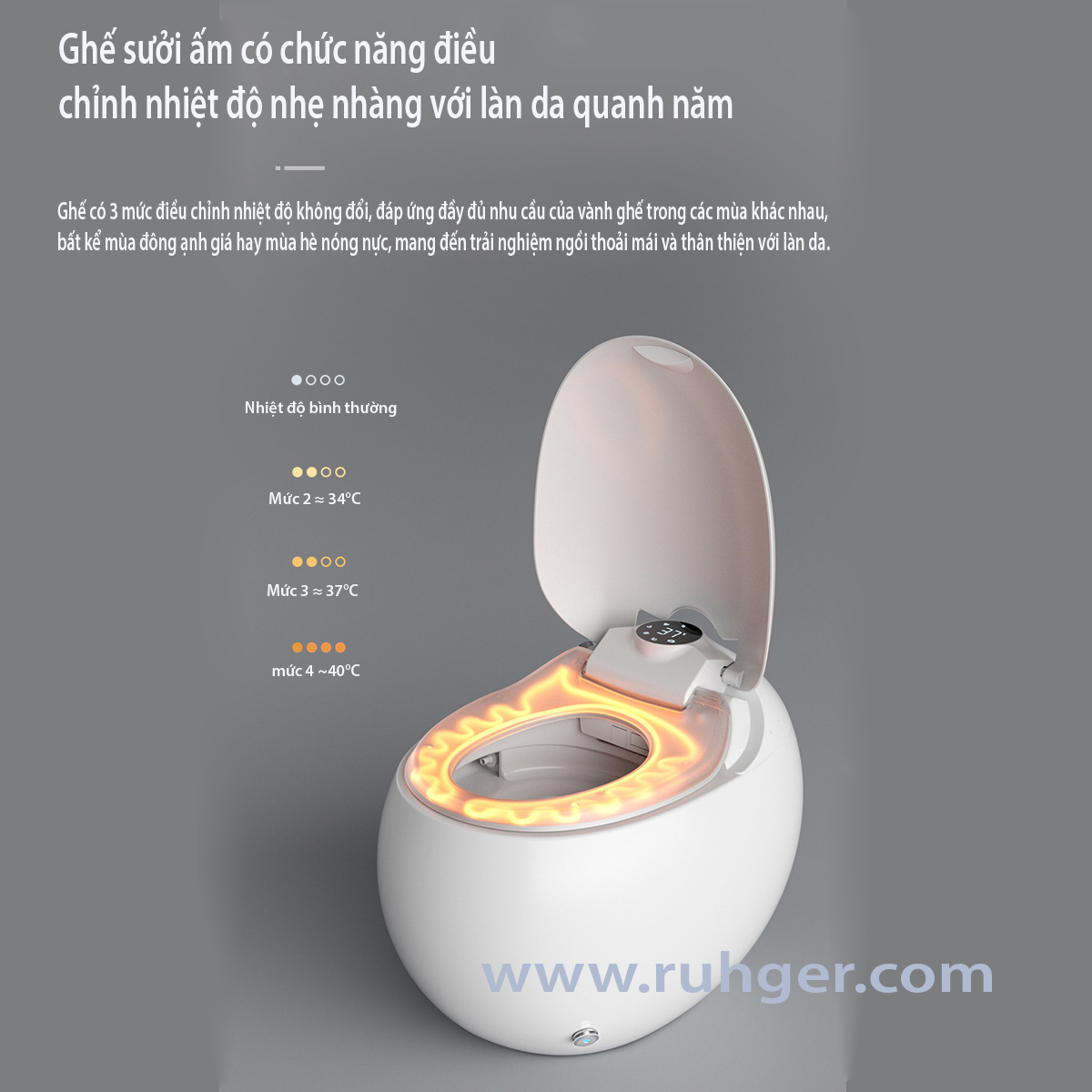 Bồn cầu thông minh SM 098B với thiết kế hình trứng độc đáo, tích hợp công nghệ xịt rửa tự động, khử mùi, làm ấm bệ ngồi và điều khiển từ xa