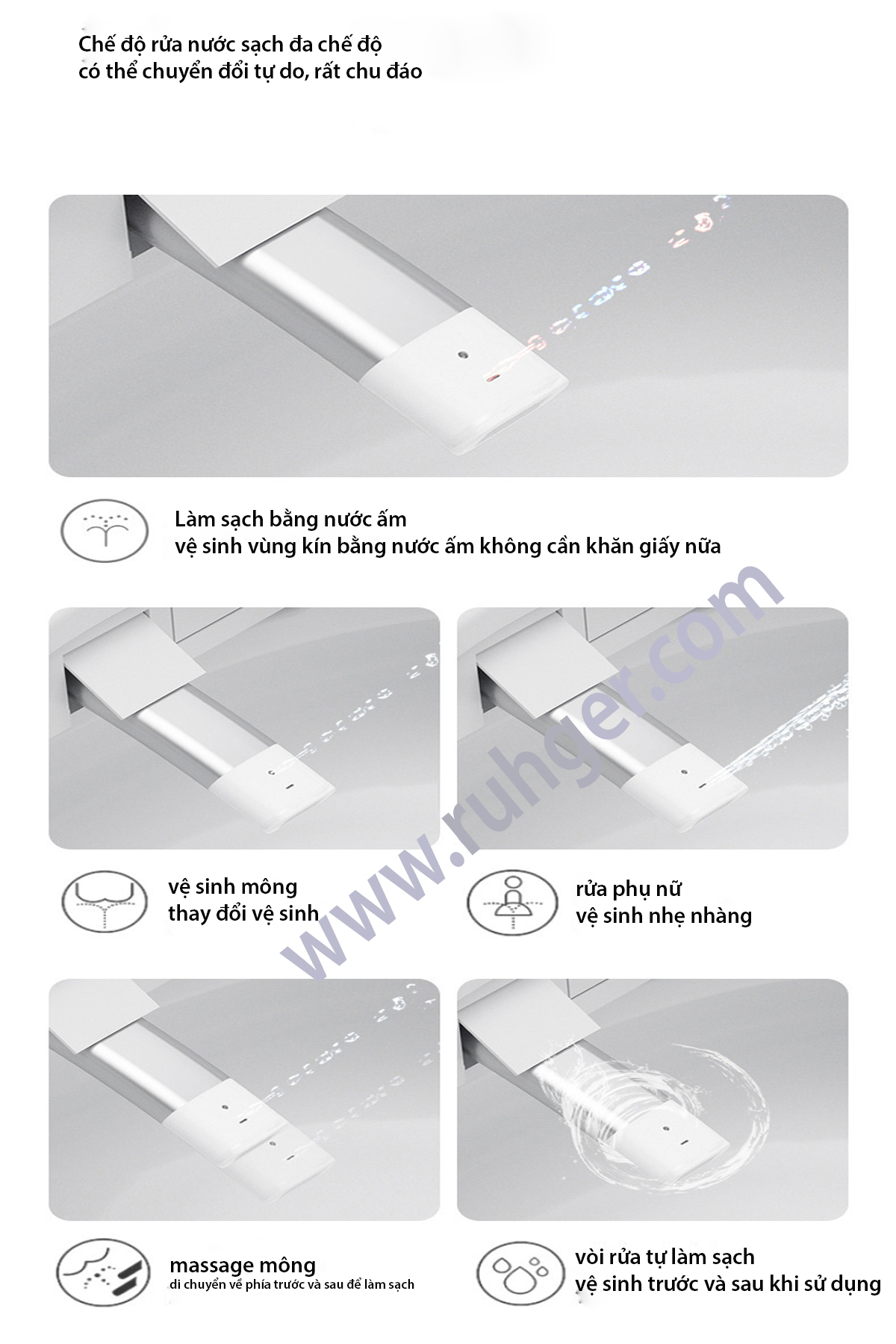 Bồn cầu thông minh SM 098B với chế độ xịt vệ sinh phụ nữ
