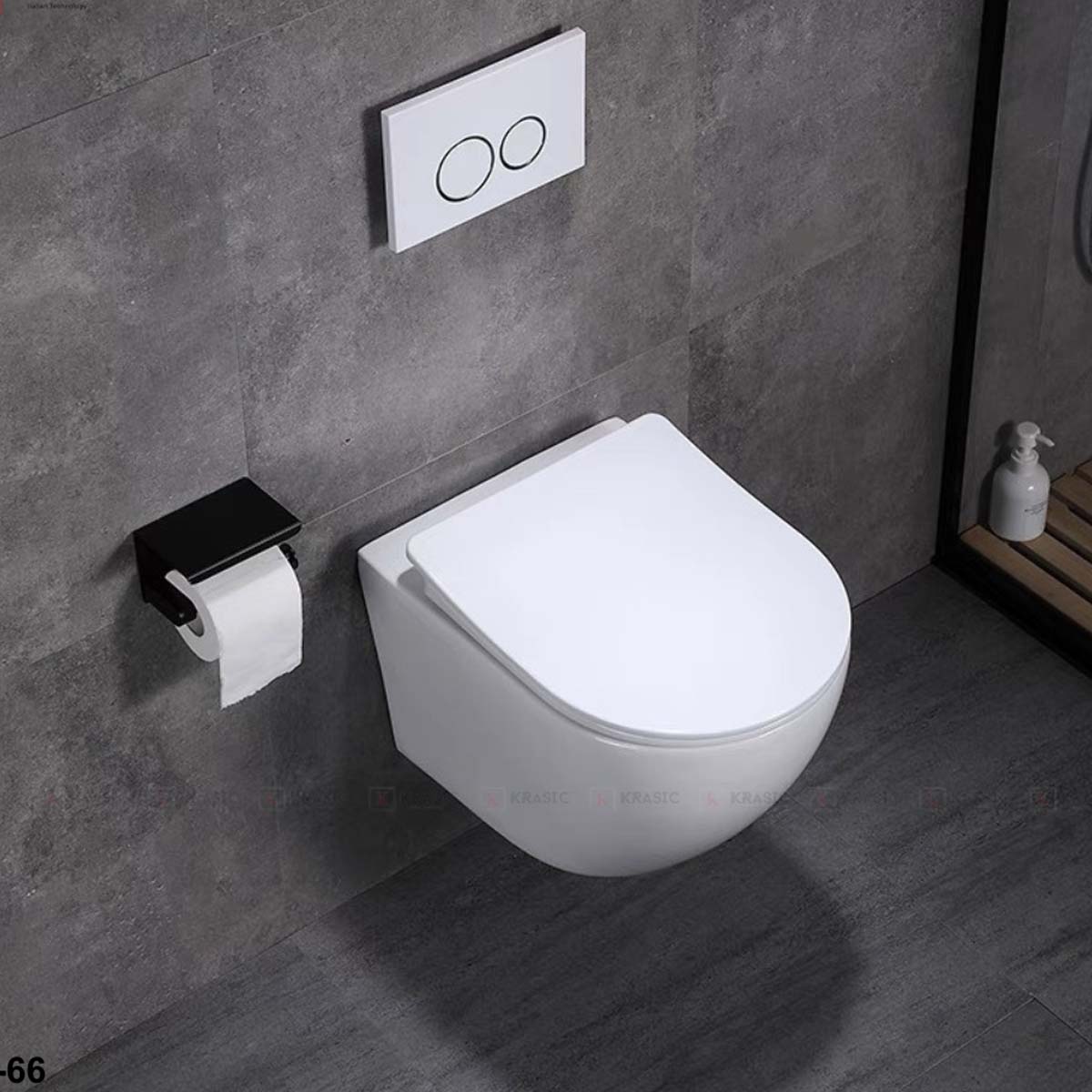 Bồn cầu treo tường KRASIC K-66 chính hãng, thiết kế âm tường gọn gàng, hiện đại