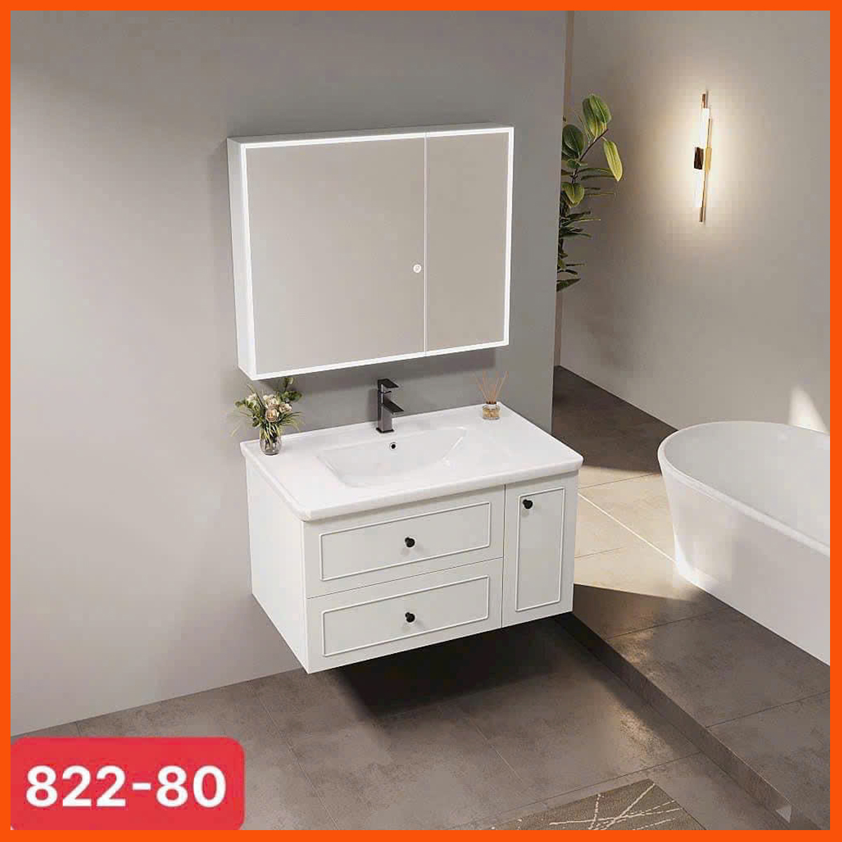 Bồn rửa mặt có tủ 822 chất liệu inox lõi nhôm tổ ong, thiết kế hiện đại, chống ẩm mốc