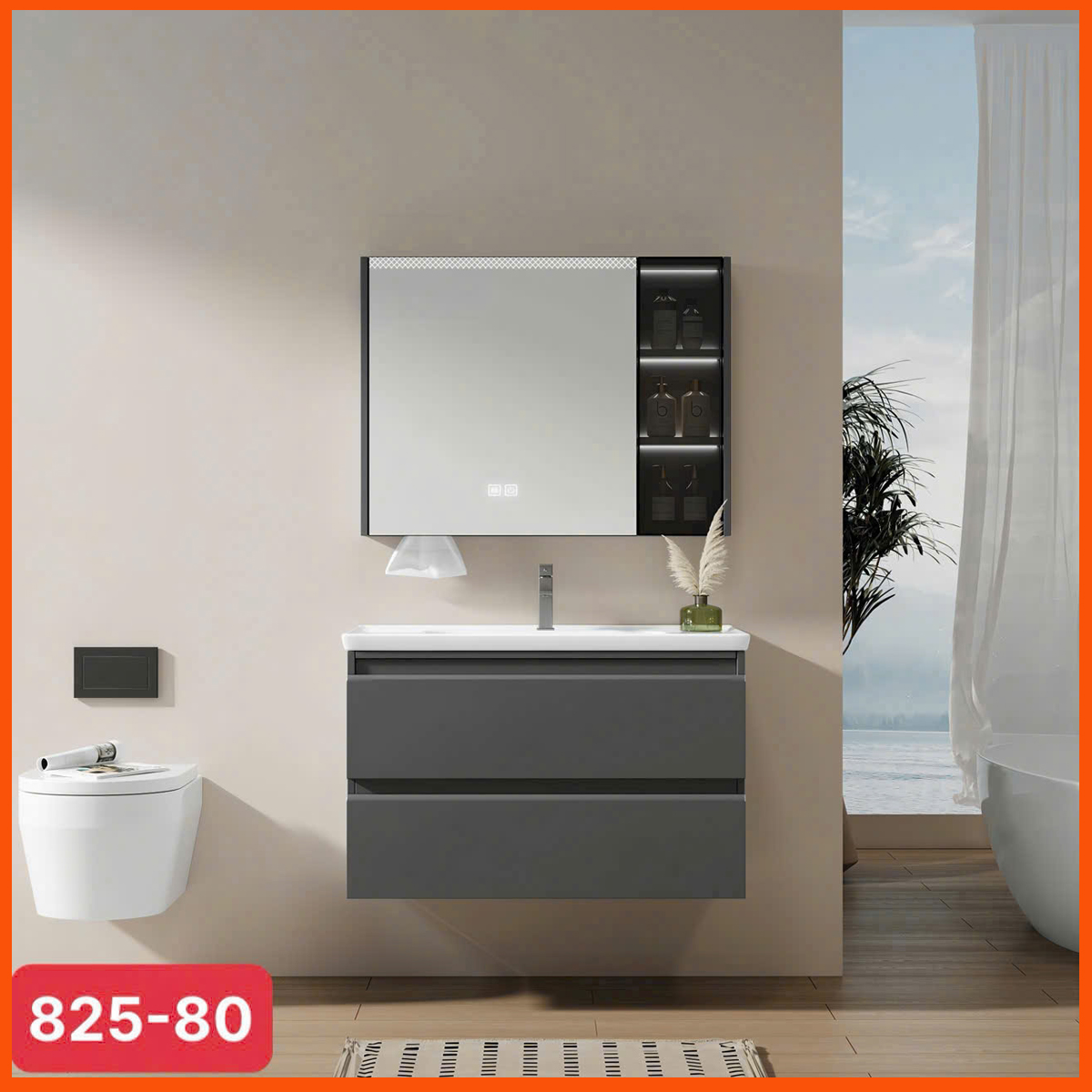 Bồn rửa mặt có tủ 825 chất liệu inox lõi nhôm, kích thước 800x480mm