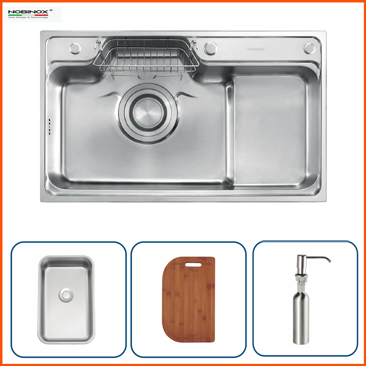 Chậu rửa bát inox 304 Nobinox NH905 thiết kế 1 hố bàn chờ