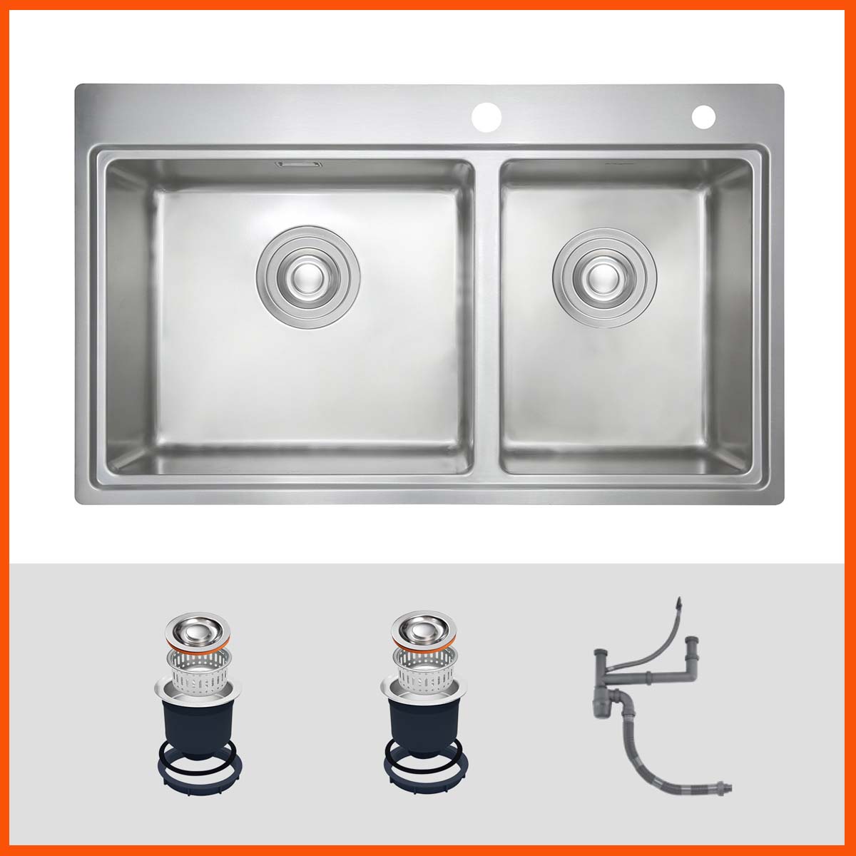 Chậu rửa bát Kluger KW8211S – S84 inox 304, thiết kế 2 hố lệch cao cấp