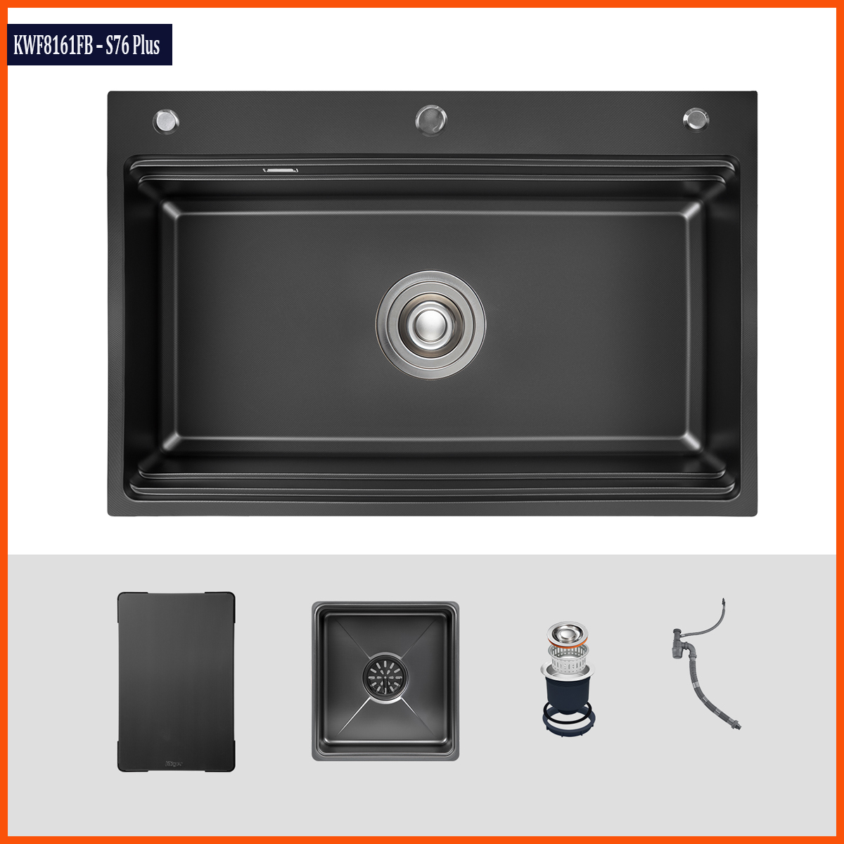 Chậu rửa bát inox 304 Kluger KWF8161FS – S76 Plus chính hãng, màu đen sang trọng