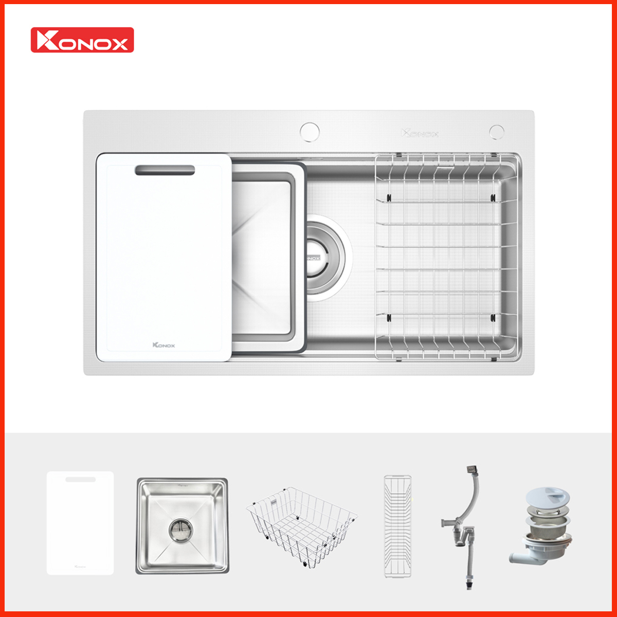 Chậu rửa bát KONOX KN8751TS 1 hố inox 304 cao cấp, thiết kế hiện đại