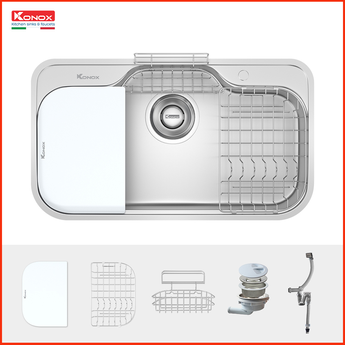Chậu rửa bát Konox TARI 9051SR inox 304 cao cấp, thiết kế phong cách Nhật