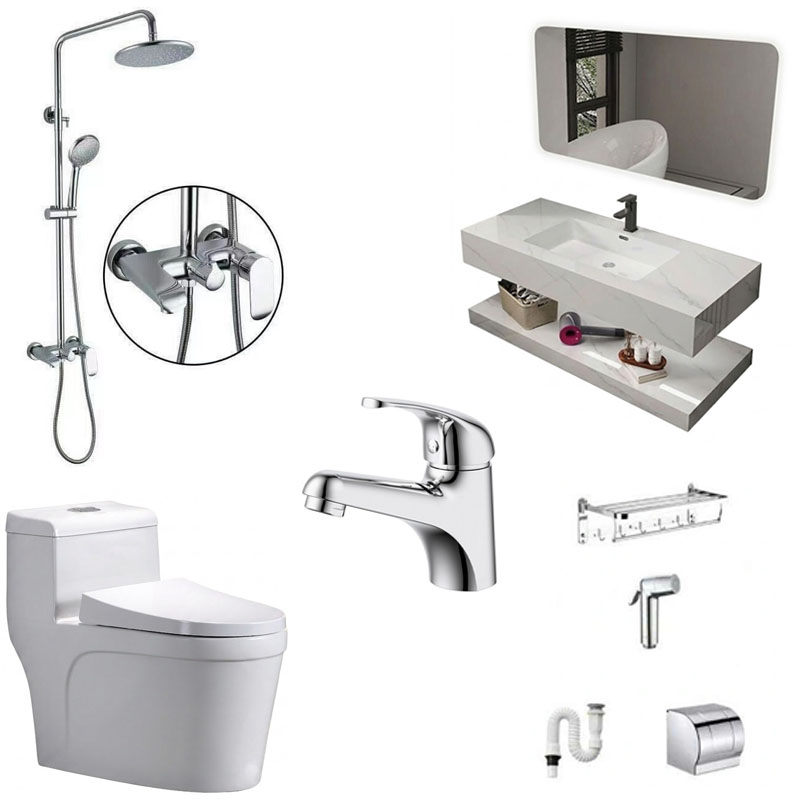 Trọn bộ combo thiết bị vệ sinh phòng tắm CB001 cao cấp 8 món chính hãng