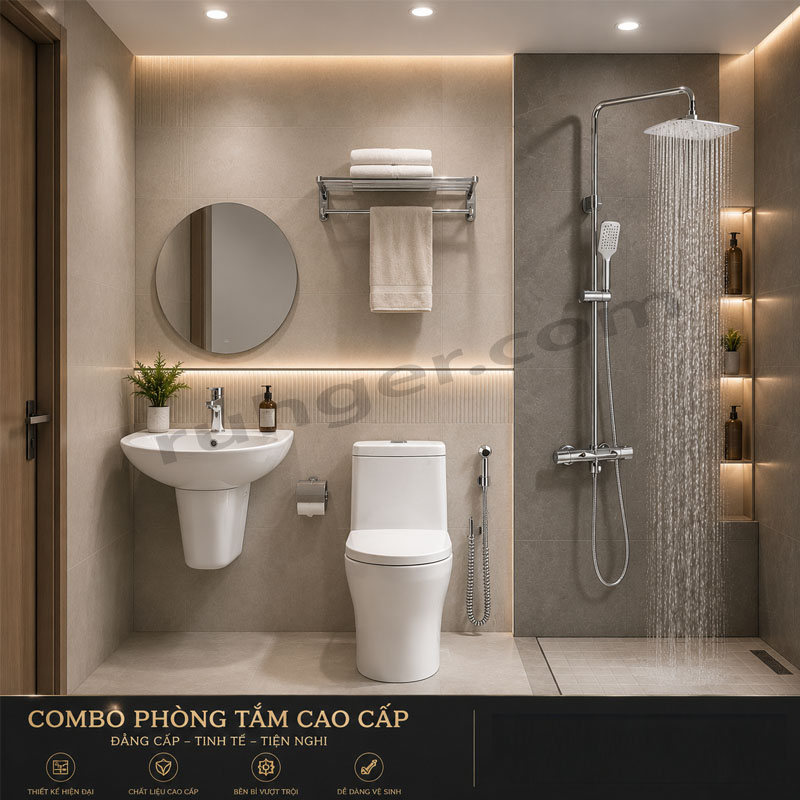Trọn bộ combo thiết bị vệ sinh phòng tắm CB003 cao cấp 8 món đầy đủ giá rẻ
