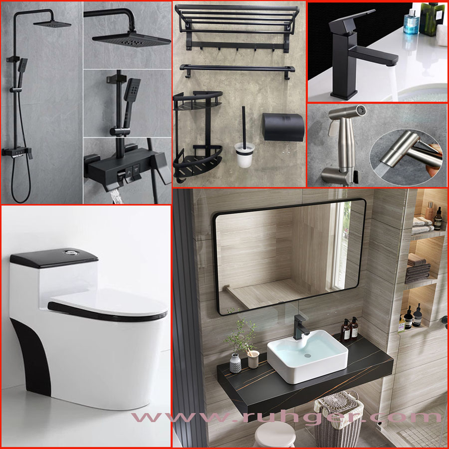 Combo thiết bị vệ sinh phòng tắm FTF35 – Bộ 10 món cao cấp gồm bồn cầu liền khối, sen tắm tĩnh điện, bàn đá hộp dương bàn, chậu sứ nano, vòi lavabo tĩnh điện, gương bo viền nhôm, bộ phụ kiện inox 304, xịt vệ sinh