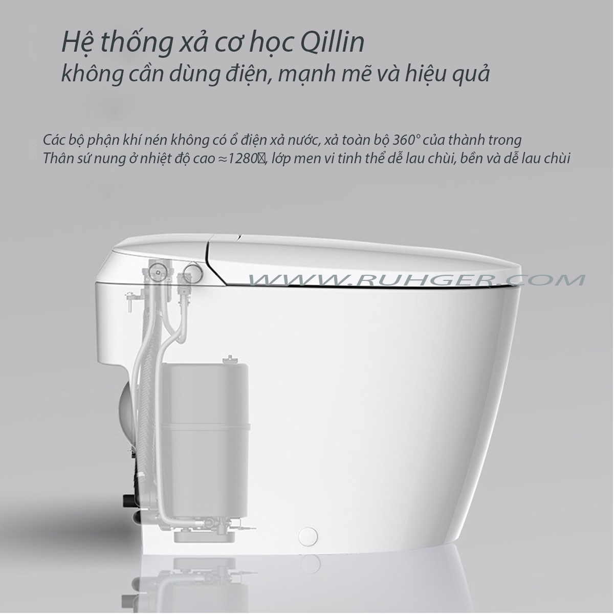 Công nghệ xả khí Qilin giúp bàn cầu CR6809 xả mạnh, không cần điện, tiết kiệm nước
