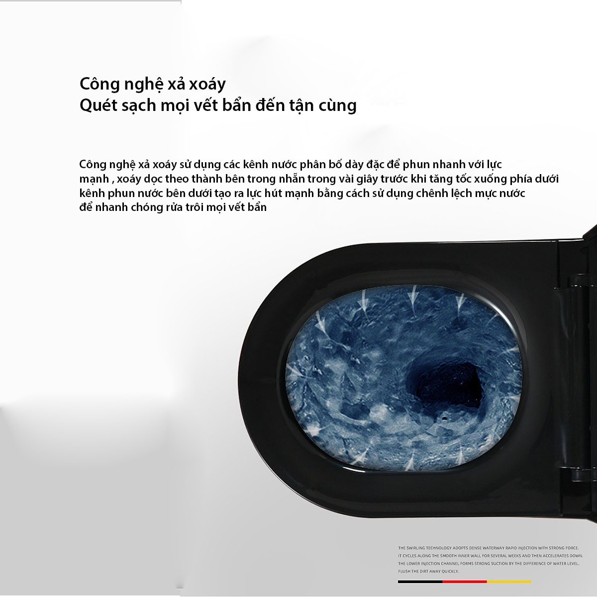 Hệ thống xả xoáy Siphonic Flushing trên bàn cầu SKL R 6090B giúp xả sạch mạnh mẽ, không gây tiếng ồn