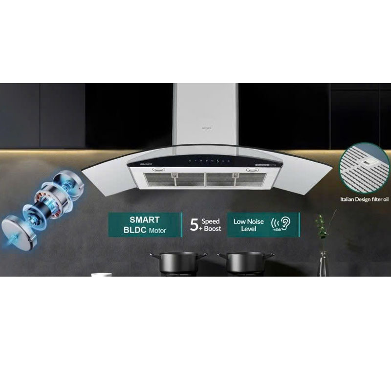 Hình ảnh máy hút mùi kính cong GrandX GX H90C62 cao cấp, hiện đại