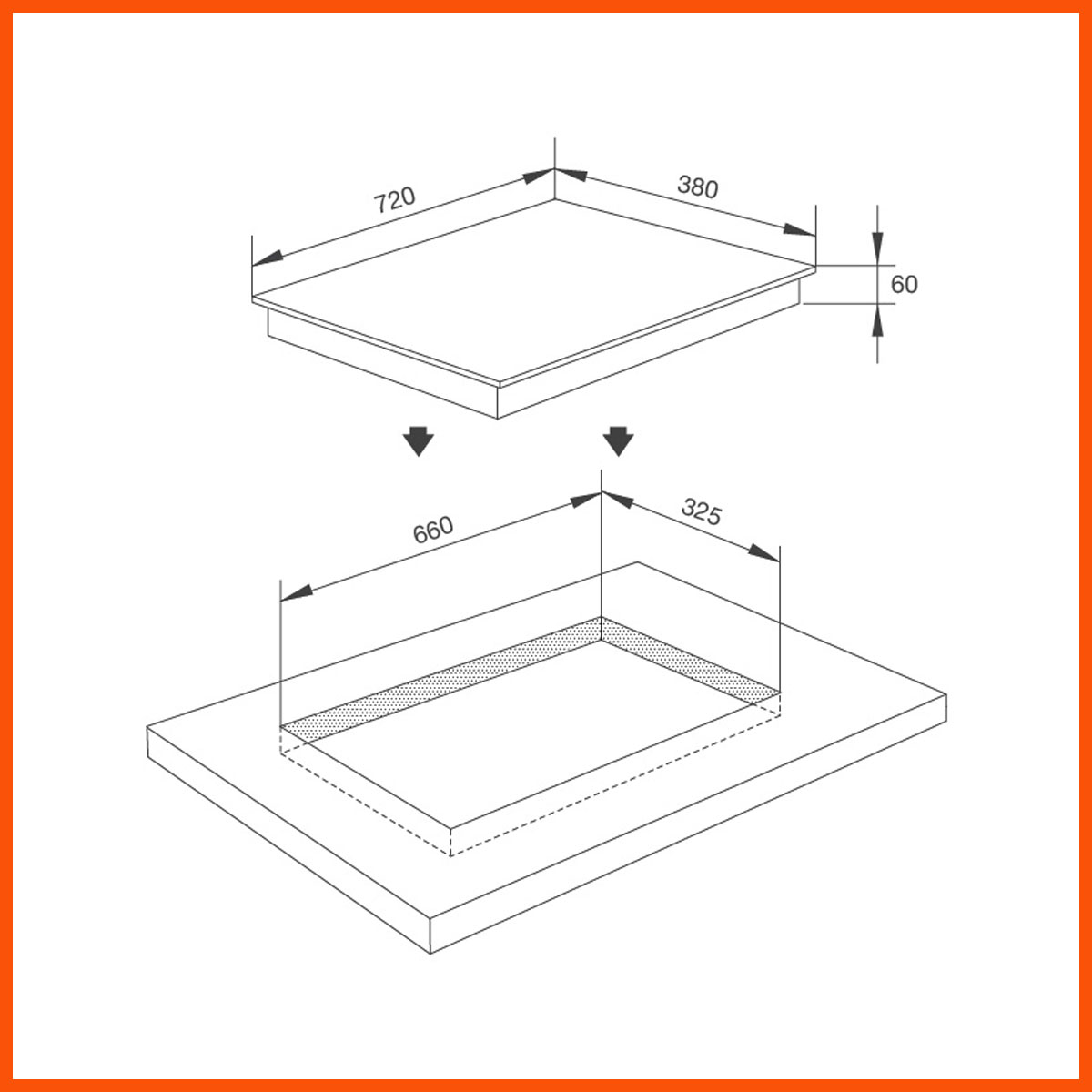 Kích thước lắp âm tiêu chuẩn cho bếp từ Malloca MH-02I D