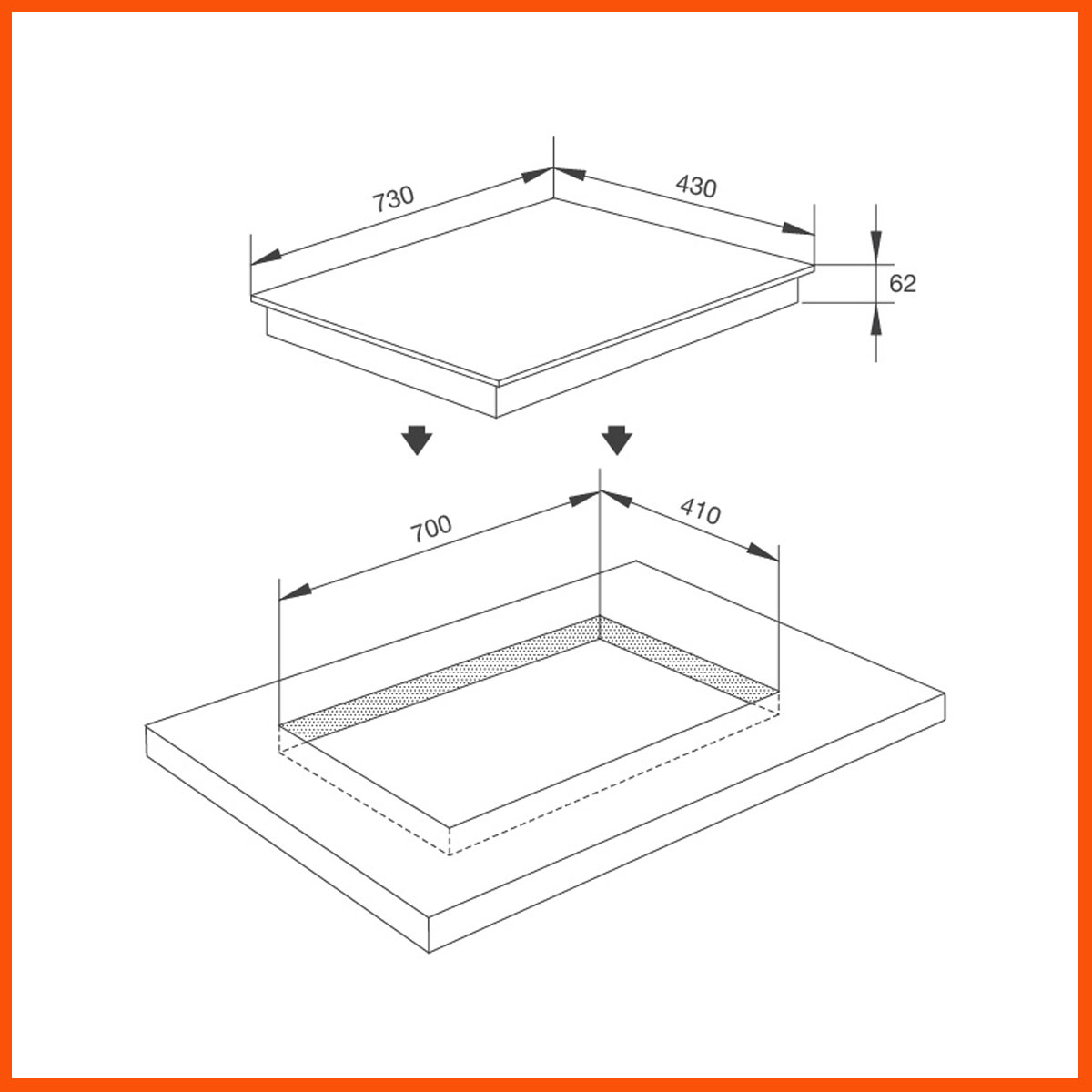 Kích thước lắp đặt âm bàn tiêu chuẩn của bếp MH-7320 I