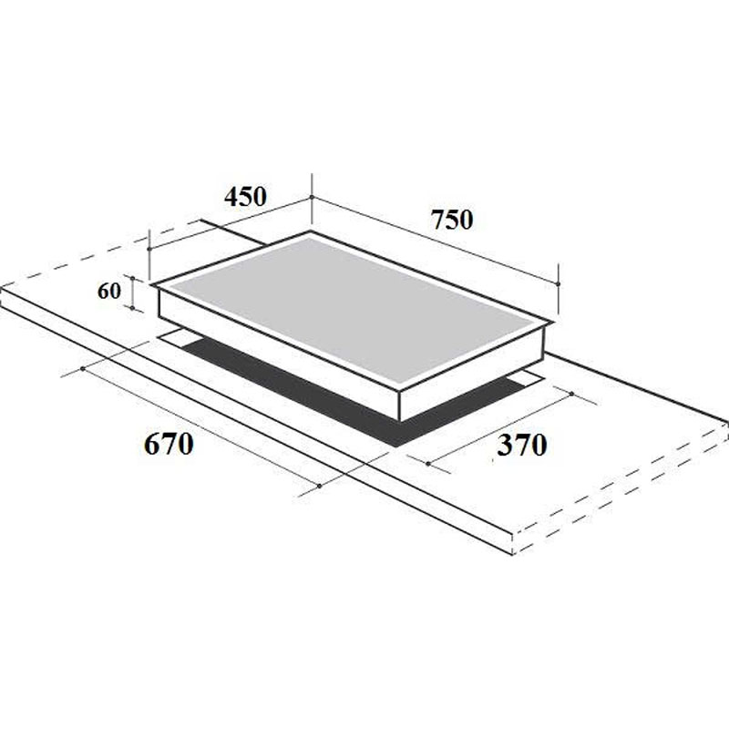Kích thước lắp đặt bếp từ đôi Canzy CZ 9928P chuẩn 750x450mm