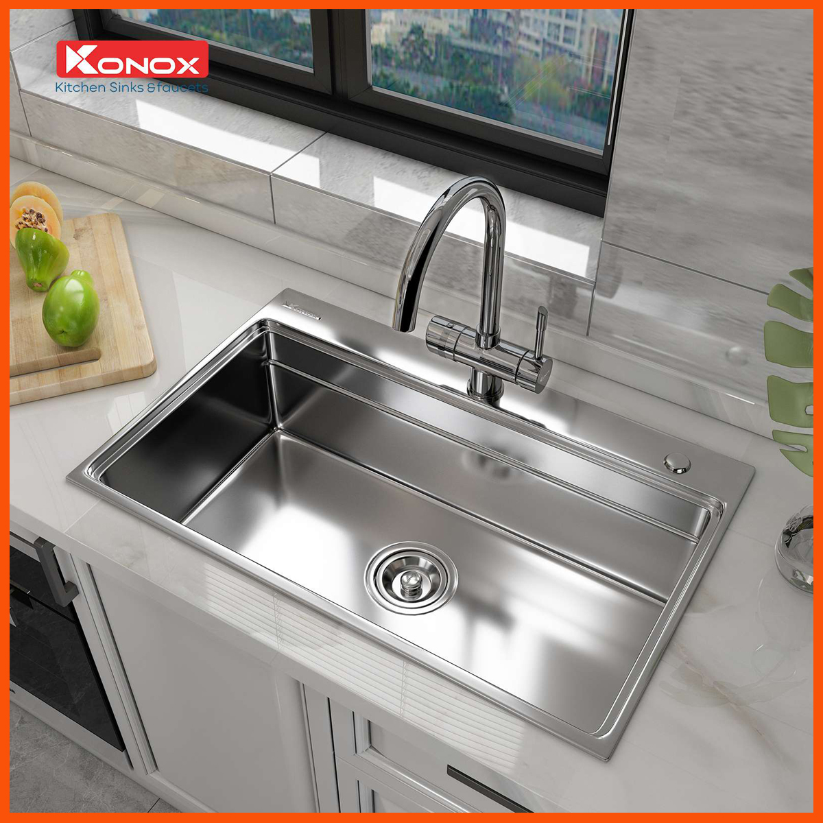 Chậu rửa KONOX KN7548SO tích hợp colander sink với thiết kế hạ bậc thông minh