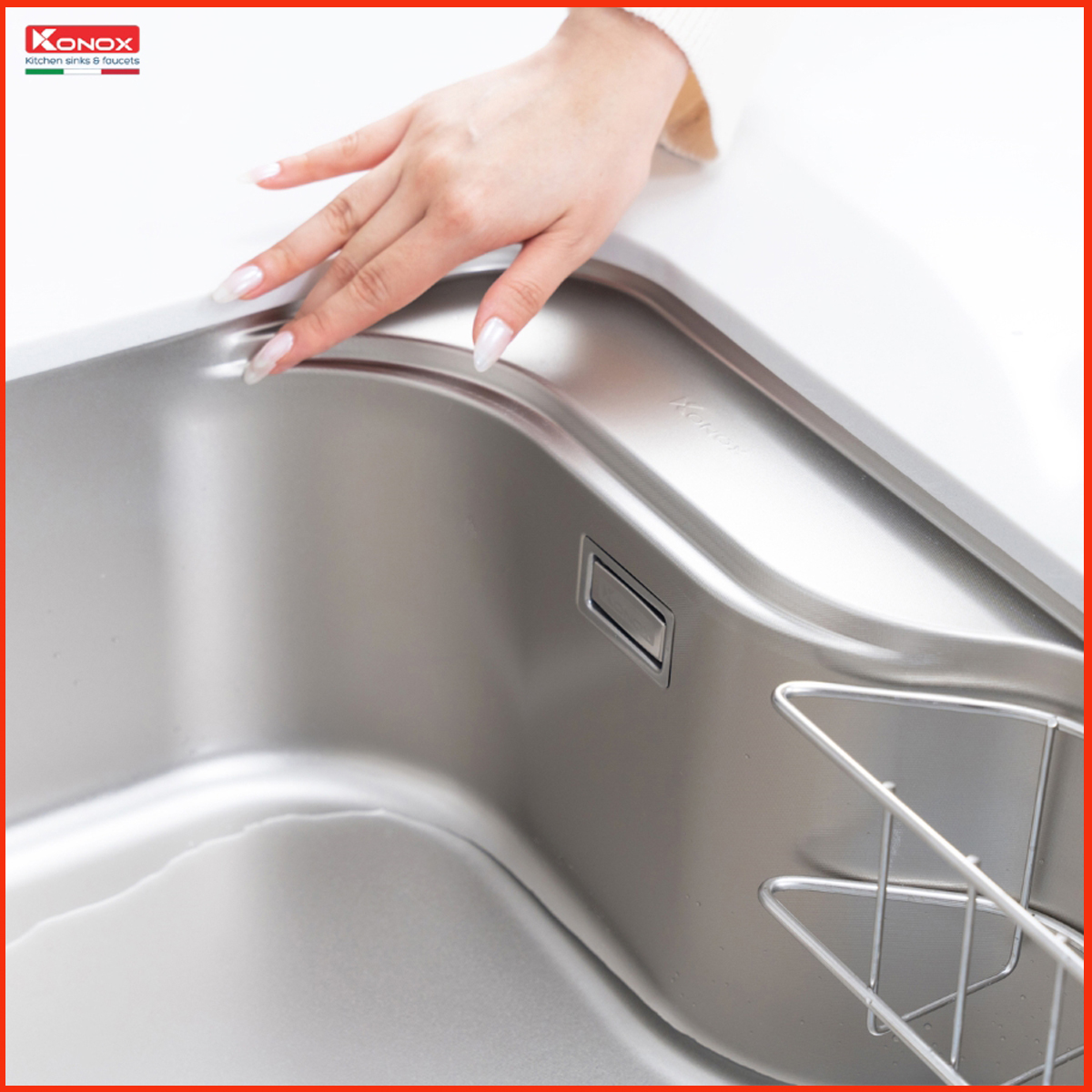 Hình ảnh chậu rửa inox 304 Konox 9051SR với bề mặt chống xước dập hạt Linen