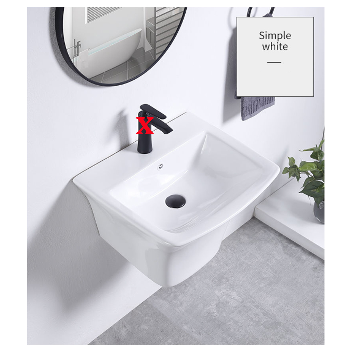 Lavabo vát cạnh & gương tròn LED CB501