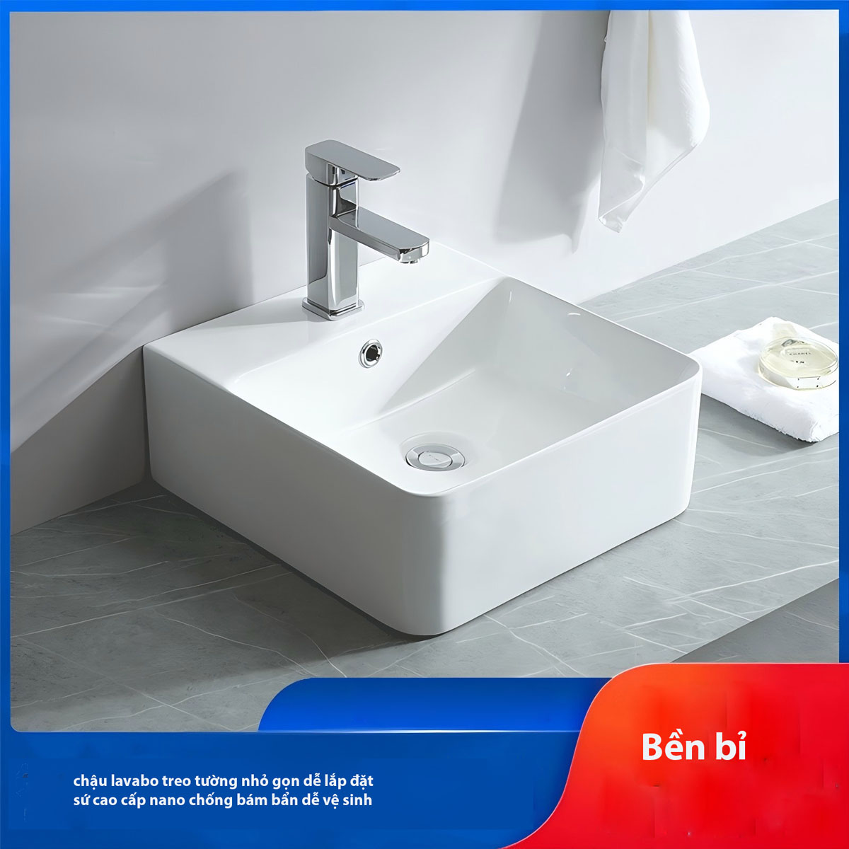 Lavabo treo tường CB19, kiểu dáng vuông, tiết kiệm diện tích